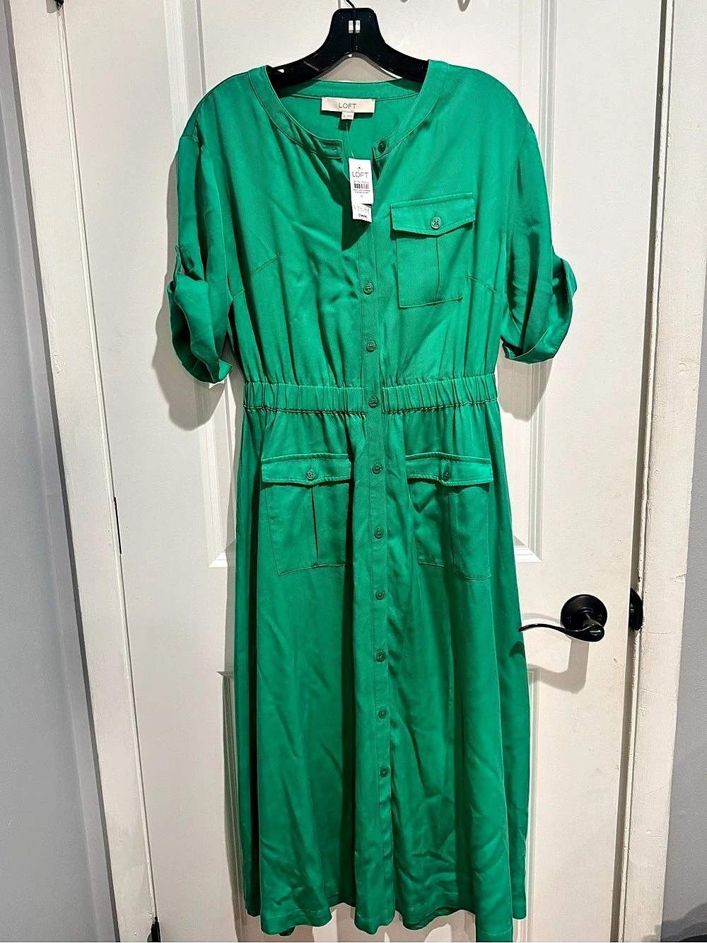 LOFT Utility Midi Pocket Dress Women's Green Size 4 NWT